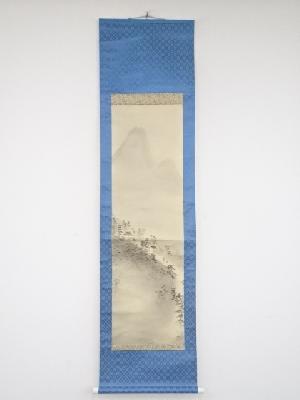 赤井龍民筆　松山幽居図　肉筆絹本掛軸（共箱）